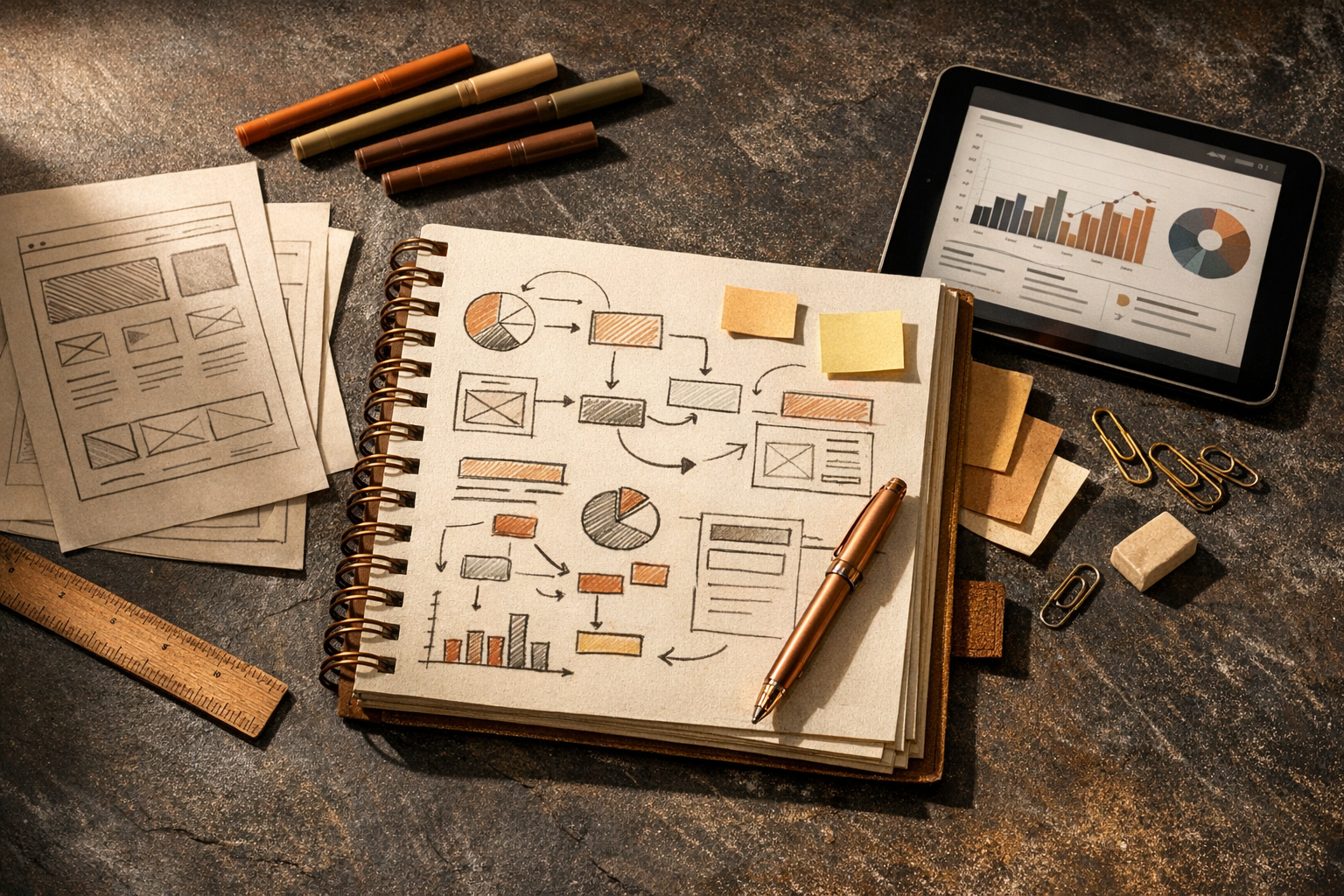 Project planning materials on a desk