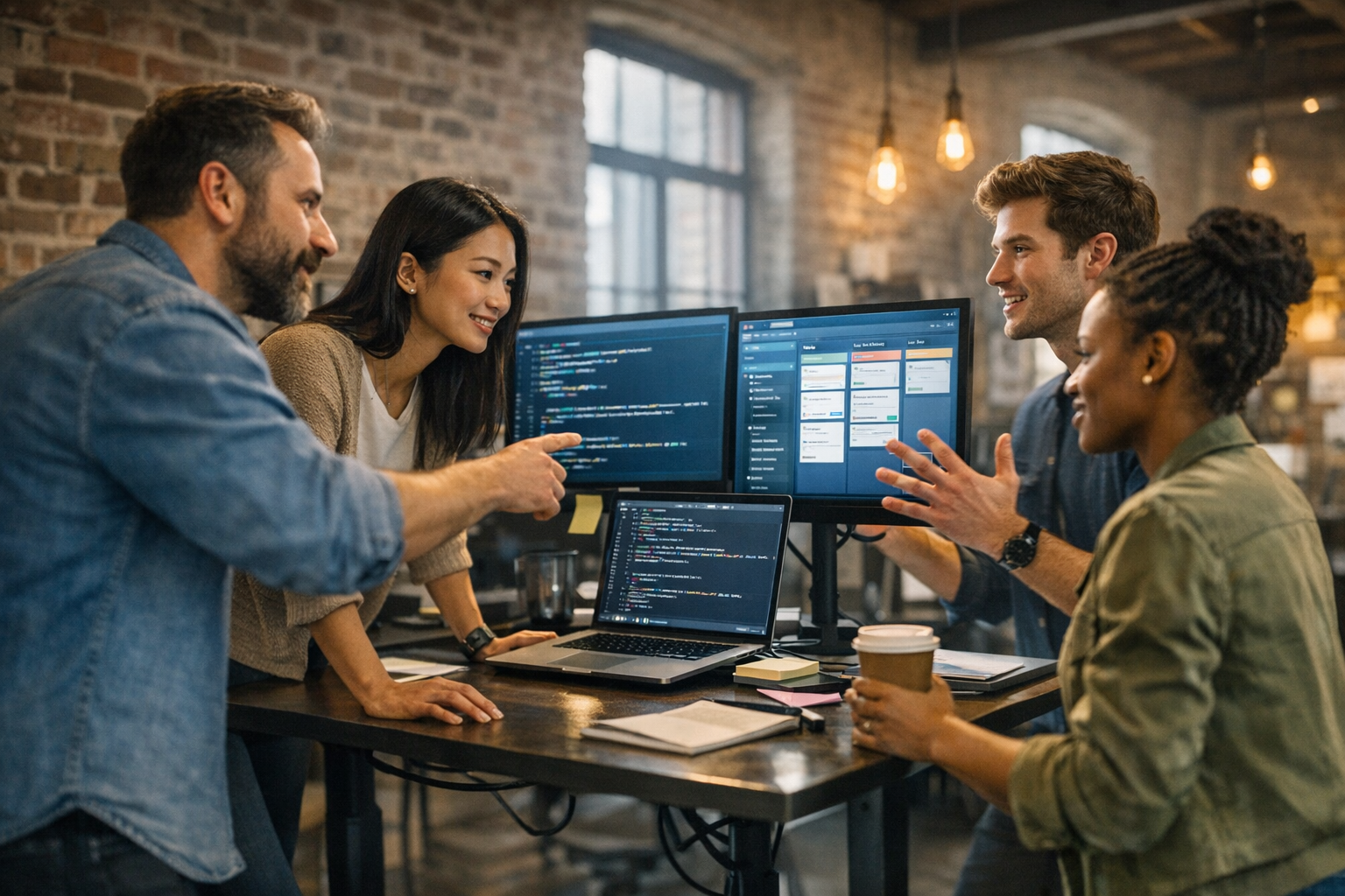 Startup team collaborating